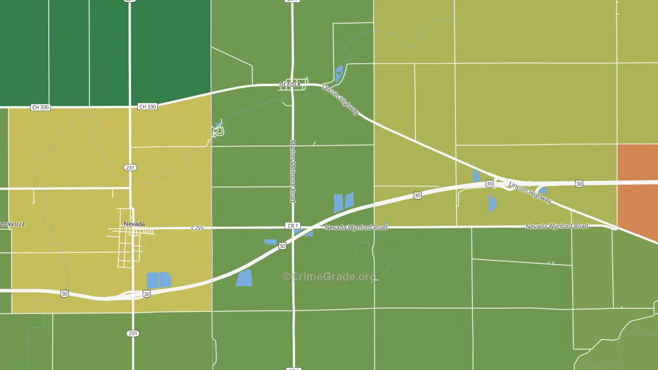 Oceola, OH Map of Burglary Rates