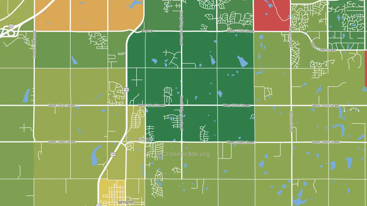 Ocheltree, KS Map of Burglary Rates