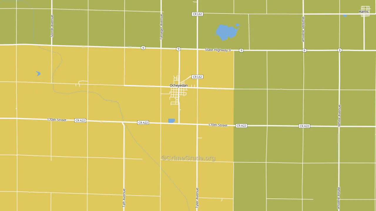 Ocheyedan, IA Map of Burglary Rates