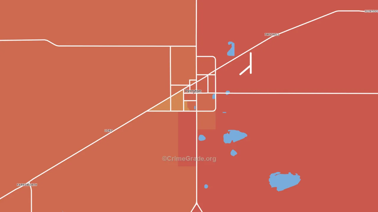 Ochiltree County, TX Map of Burglary Rates
