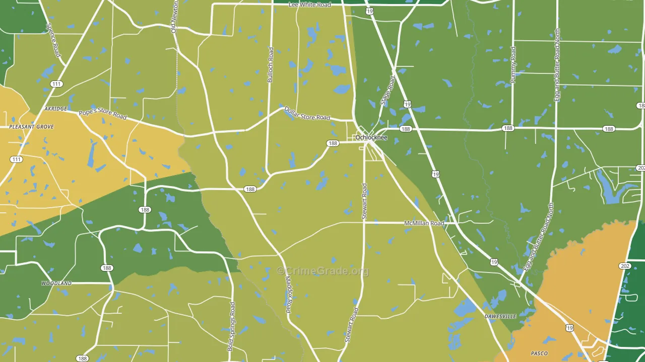 Ochlocknee, GA Map of Burglary Rates