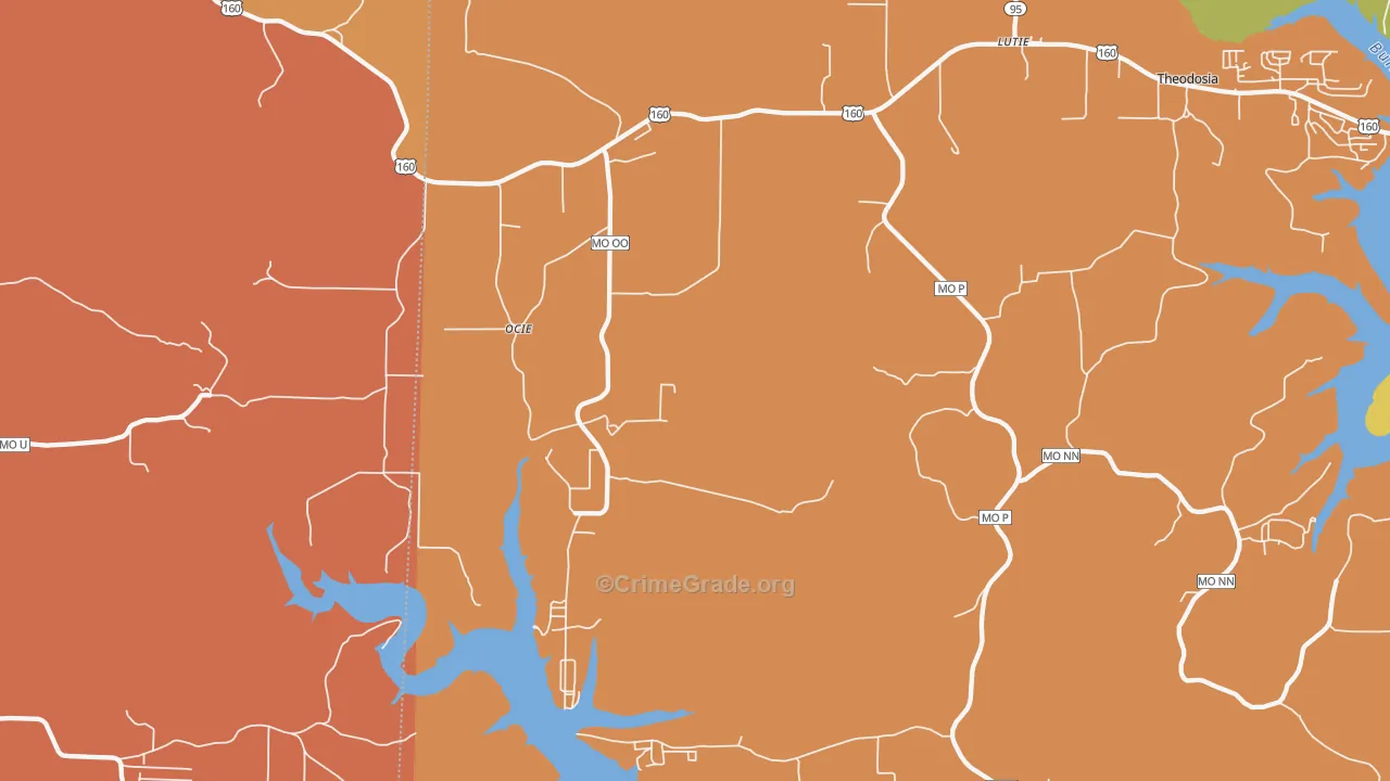 Ocie, MO Map of Burglary Rates