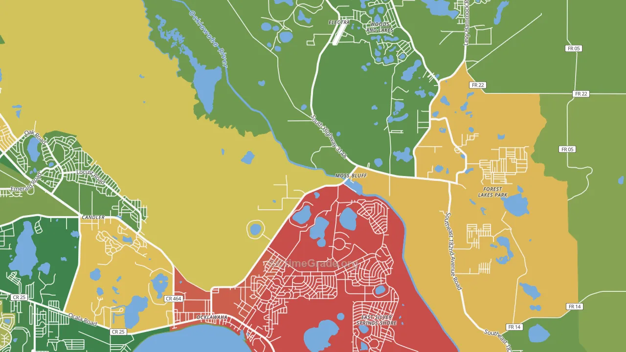 Ocklawaha, FL Map of Burglary Rates