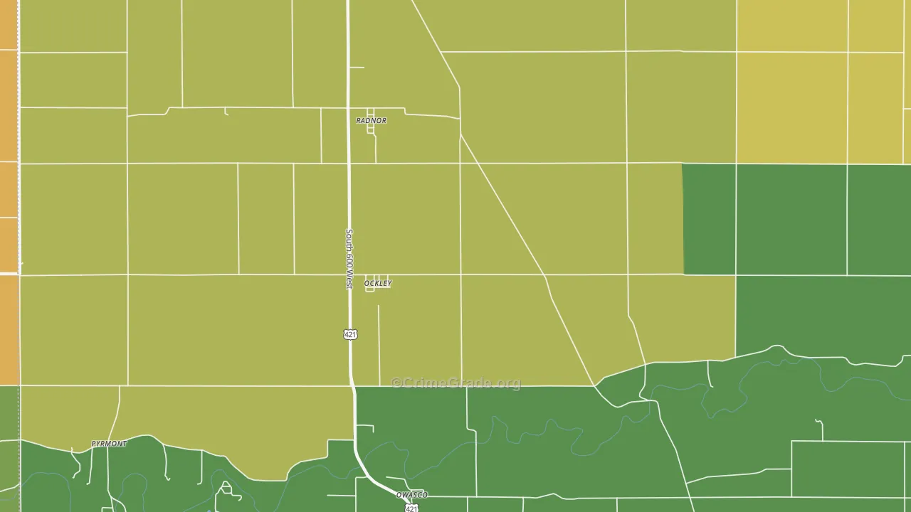Ockley, IN Map of Burglary Rates