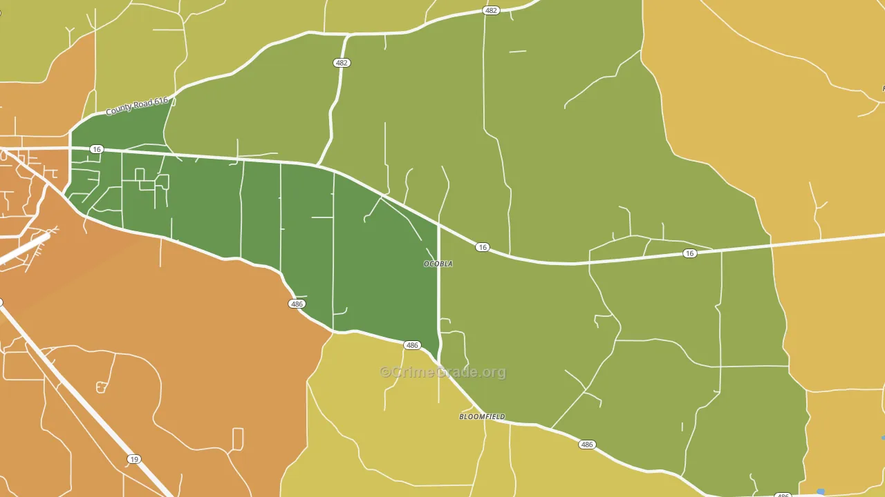 Ocobla, MS Map of Burglary Rates
