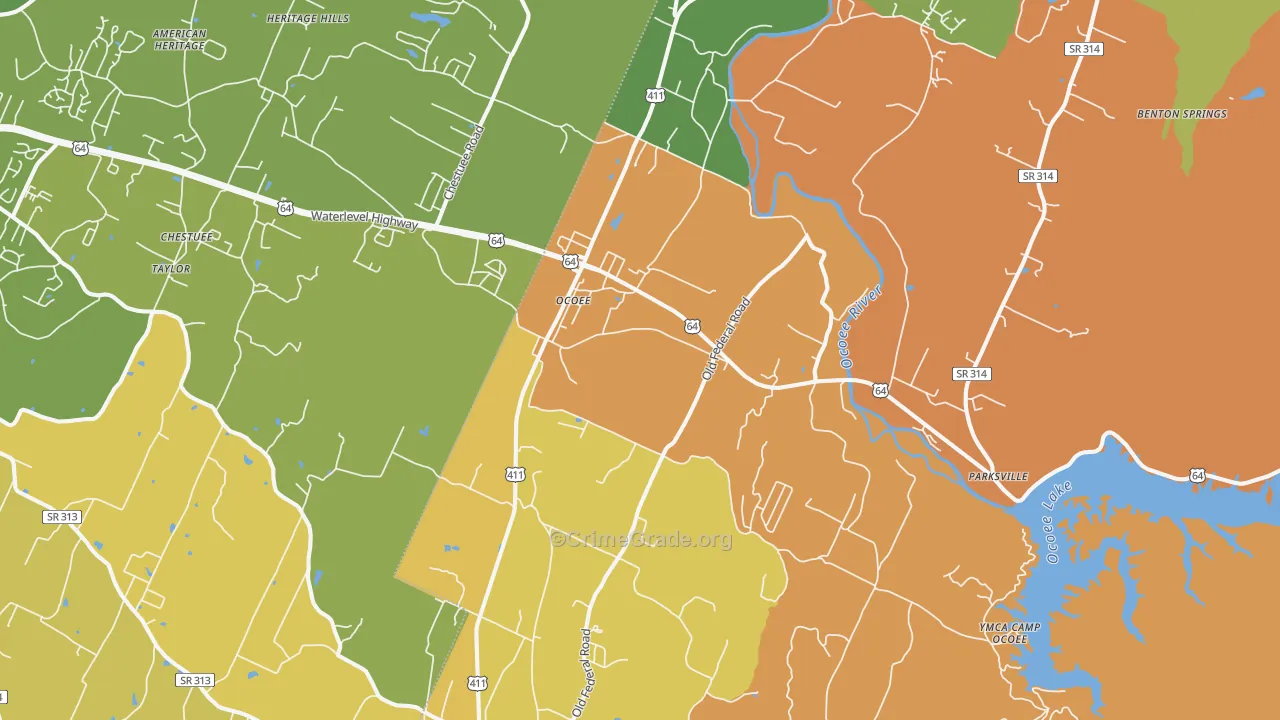 Ocoee, TN Map of Burglary Rates