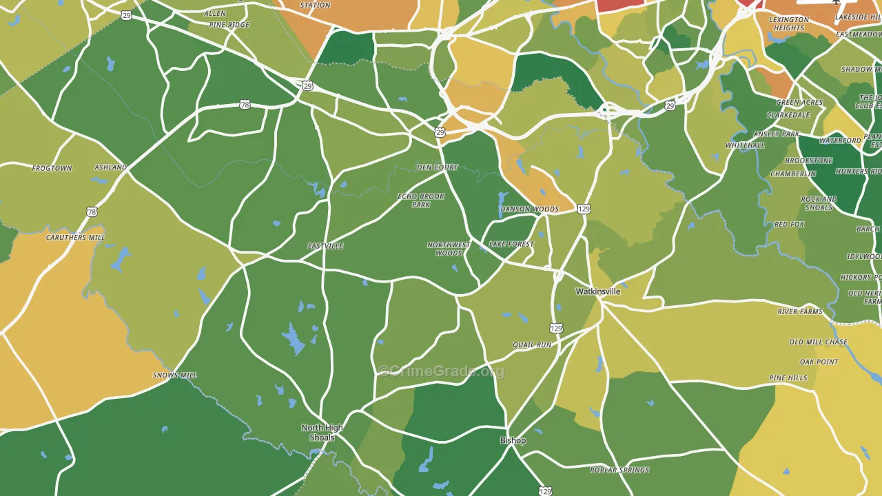 Oconee County, GA Map of Burglary Rates