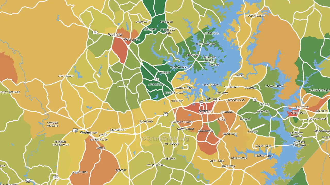 Oconee County, SC Map of Burglary Rates