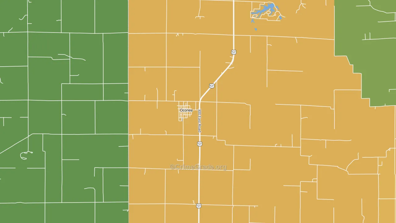 Oconee, IL Map of Burglary Rates