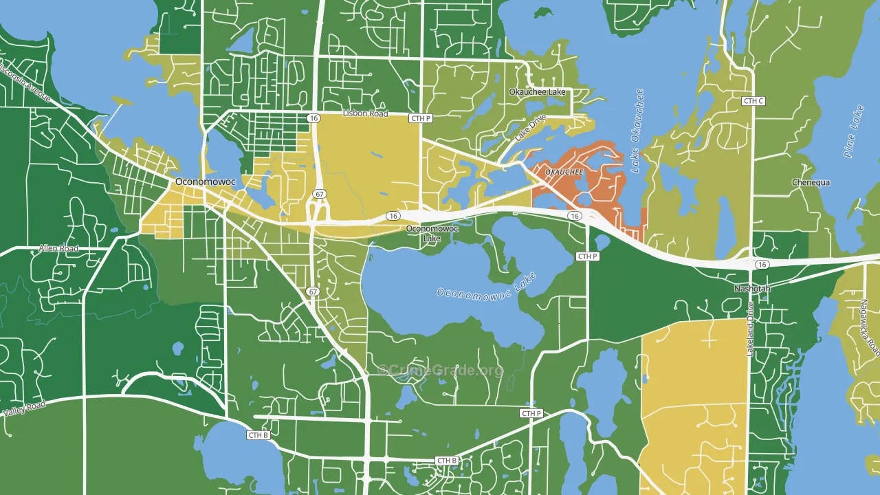 Oconomowoc Lake, WI Map of Burglary Rates