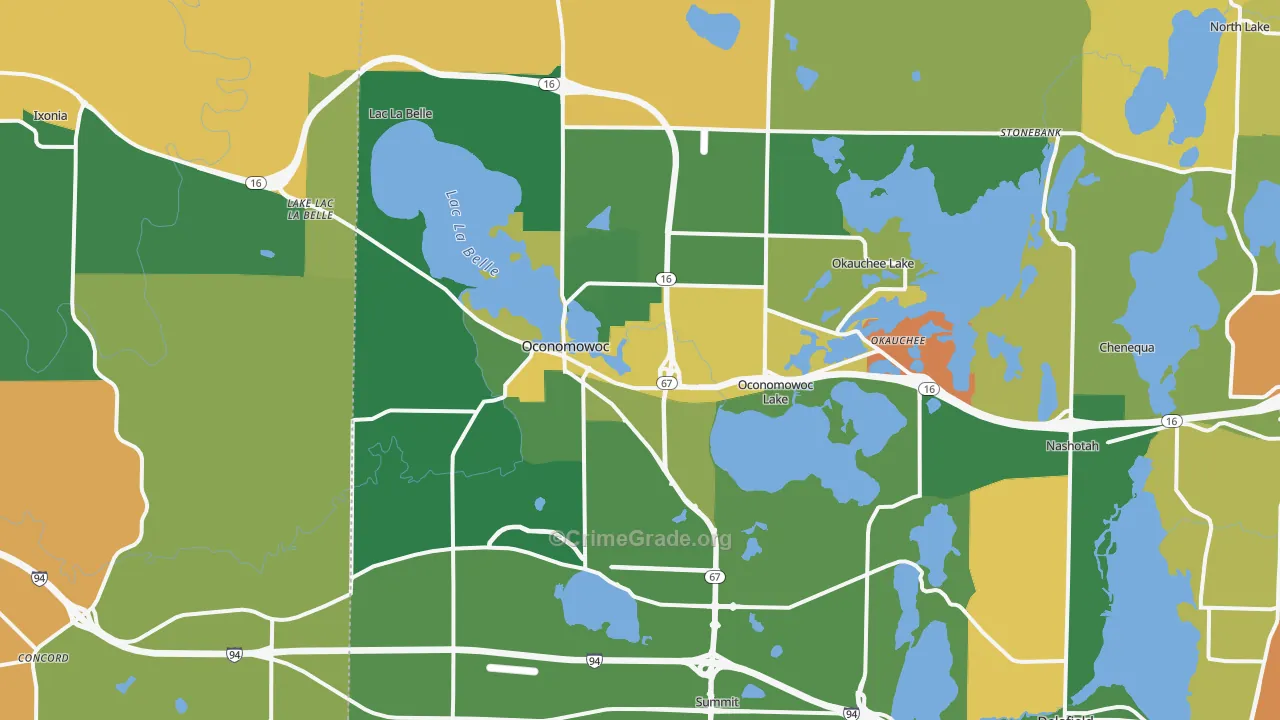 Oconomowoc, WI Map of Burglary Rates