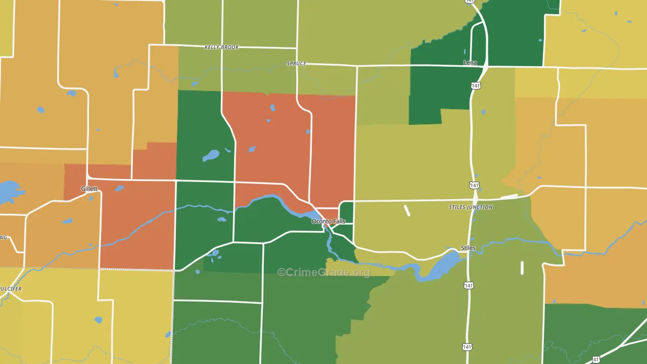 Oconto County, WI Map of Burglary Rates