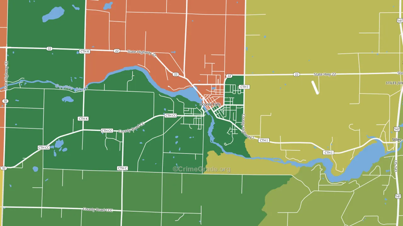 Oconto Falls, WI Map of Burglary Rates