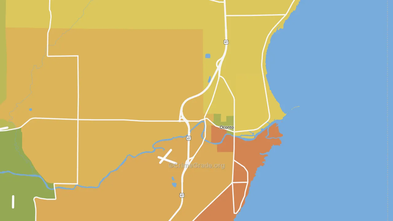 Oconto, WI Map of Burglary Rates