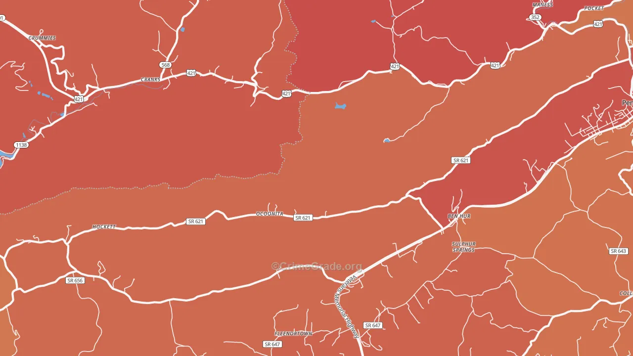 Ocoonita, VA Map of Burglary Rates