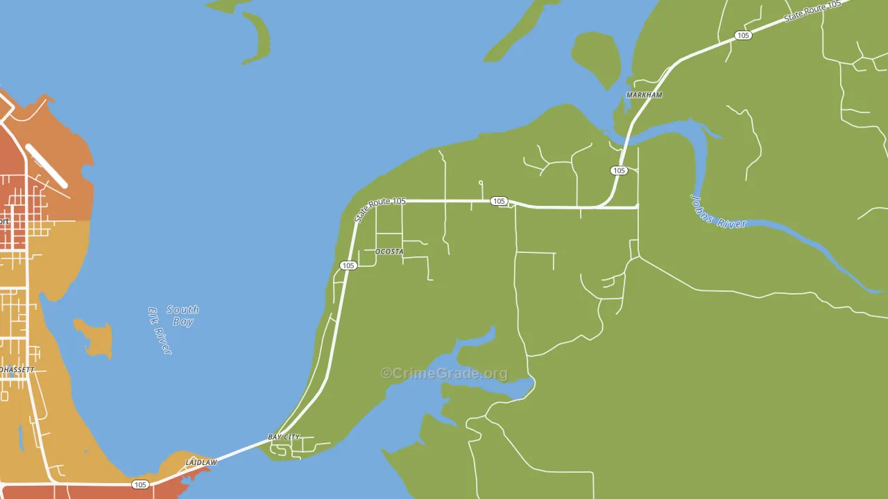 Ocosta, WA Map of Burglary Rates