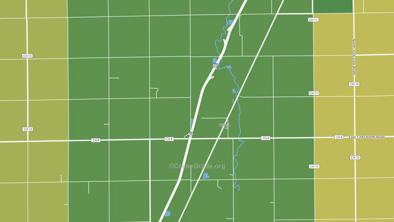 Ocoya, IL Map of Burglary Rates