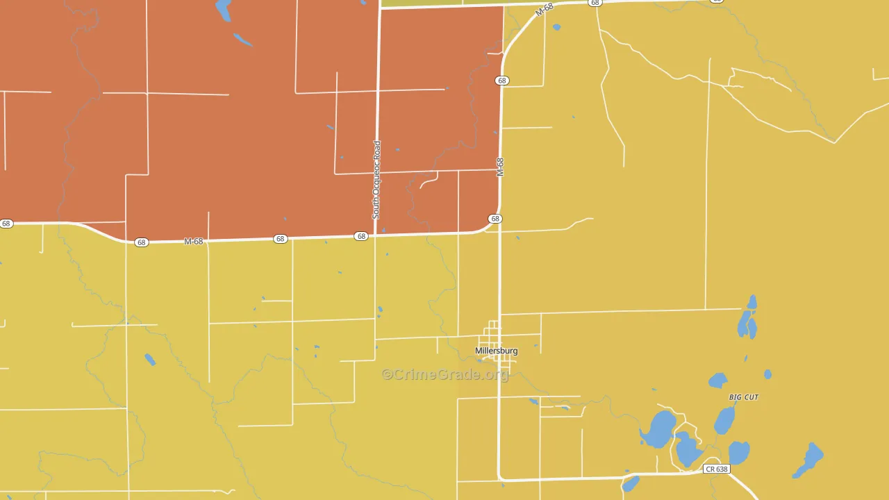 Ocqueoc, MI Map of Burglary Rates