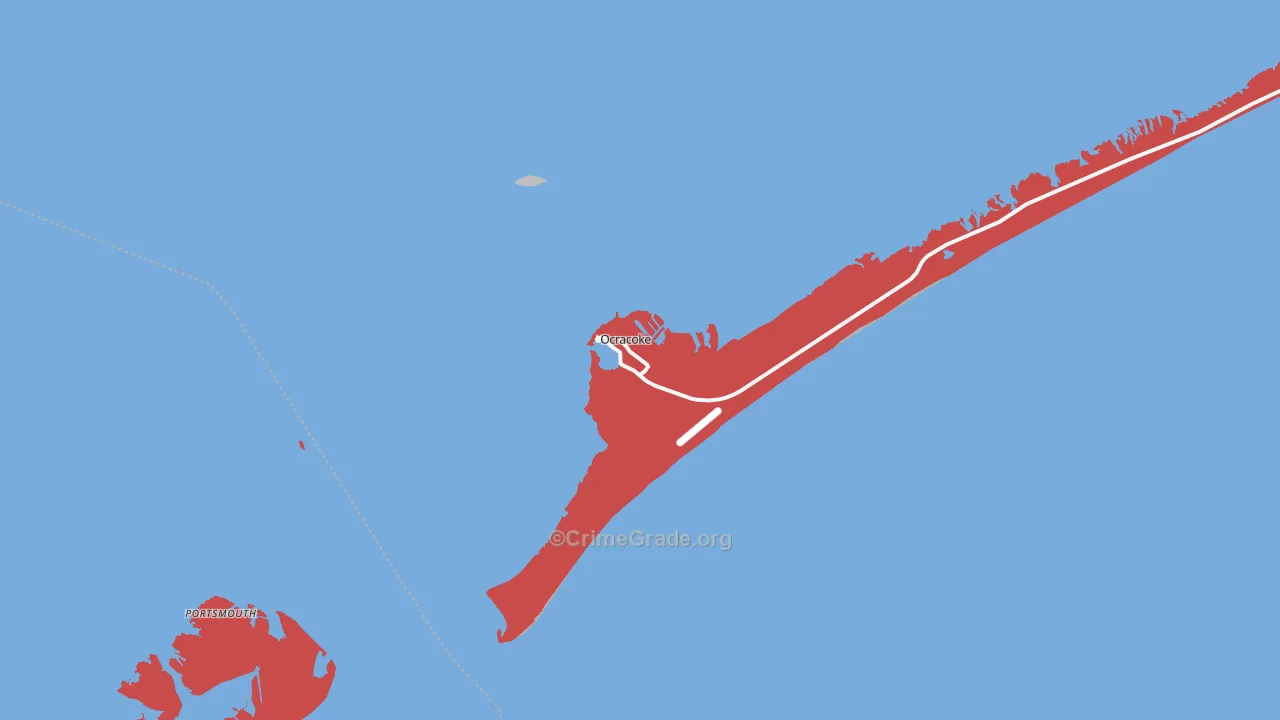 Ocracoke, NC Map of Burglary Rates