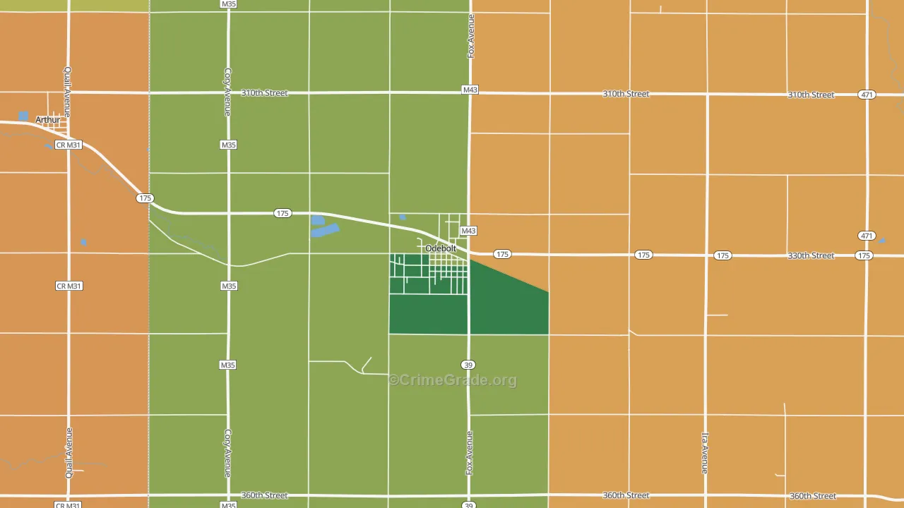 Odebolt, IA Map of Burglary Rates