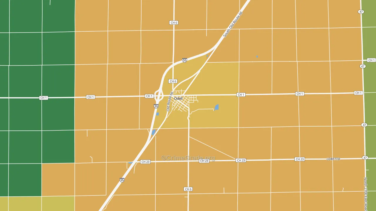 Odell, IL Map of Burglary Rates