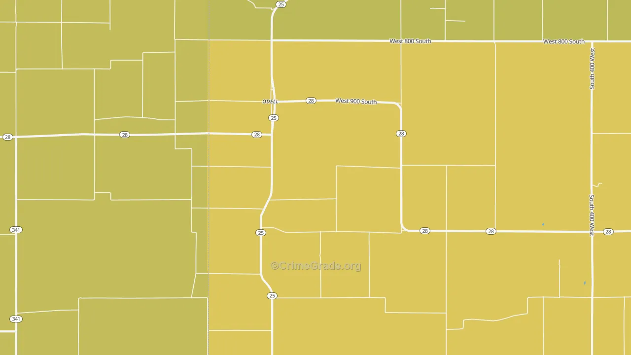 Odell, IN Map of Burglary Rates