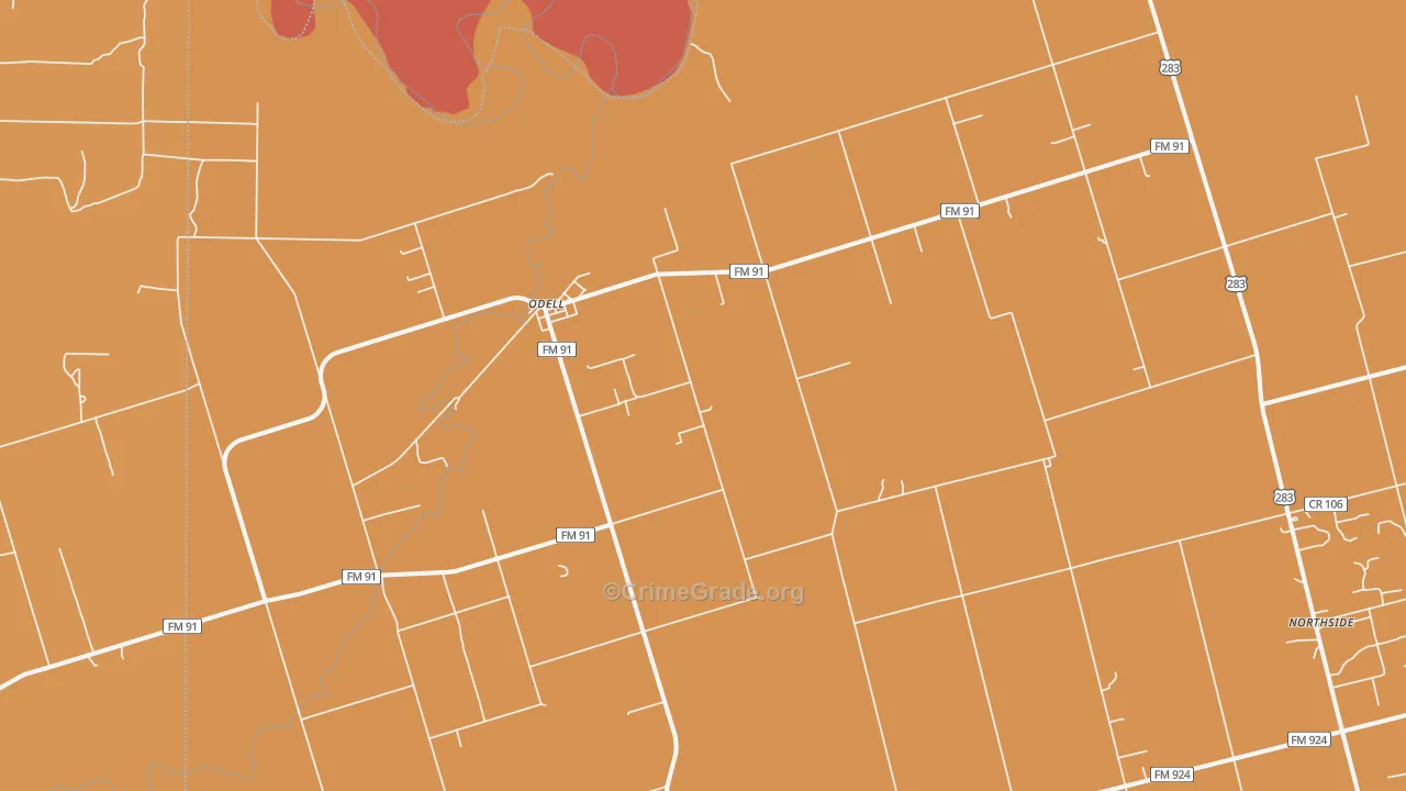 Odell, TX Map of Burglary Rates