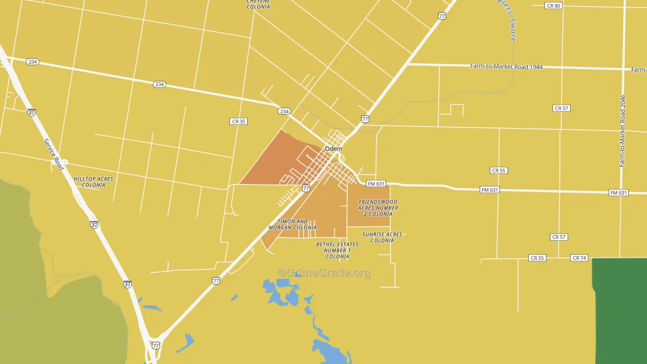 Odem, TX Map of Burglary Rates