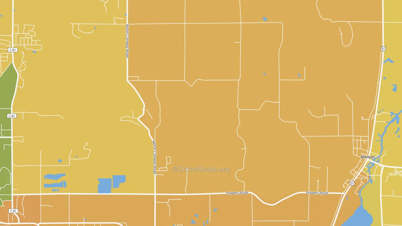 Oden, MI Map of Burglary Rates