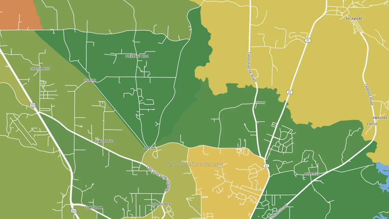 Odena, AL Map of Burglary Rates