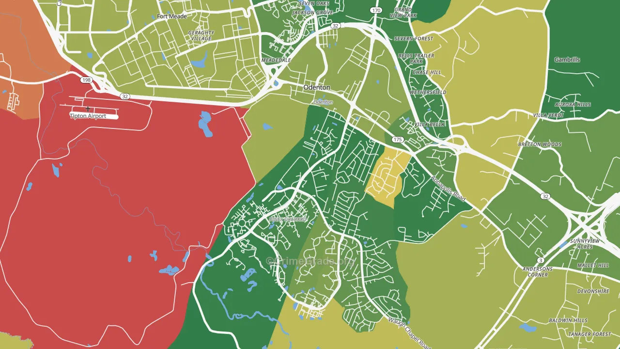 Odenton, MD Map of Burglary Rates