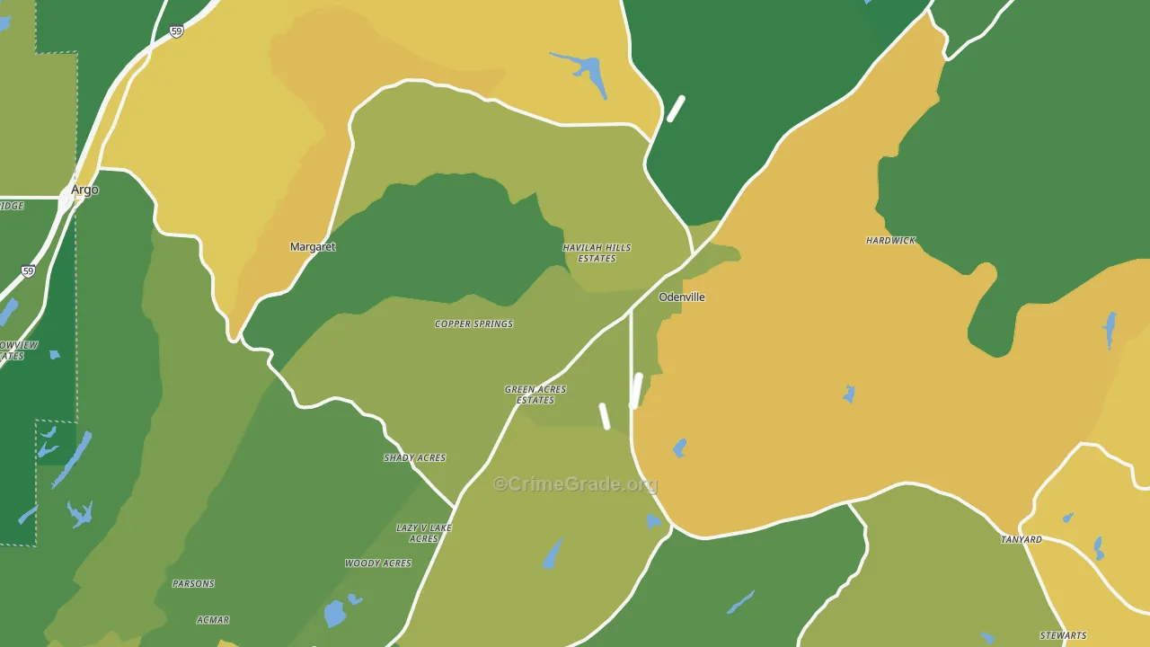Odenville, AL Map of Burglary Rates