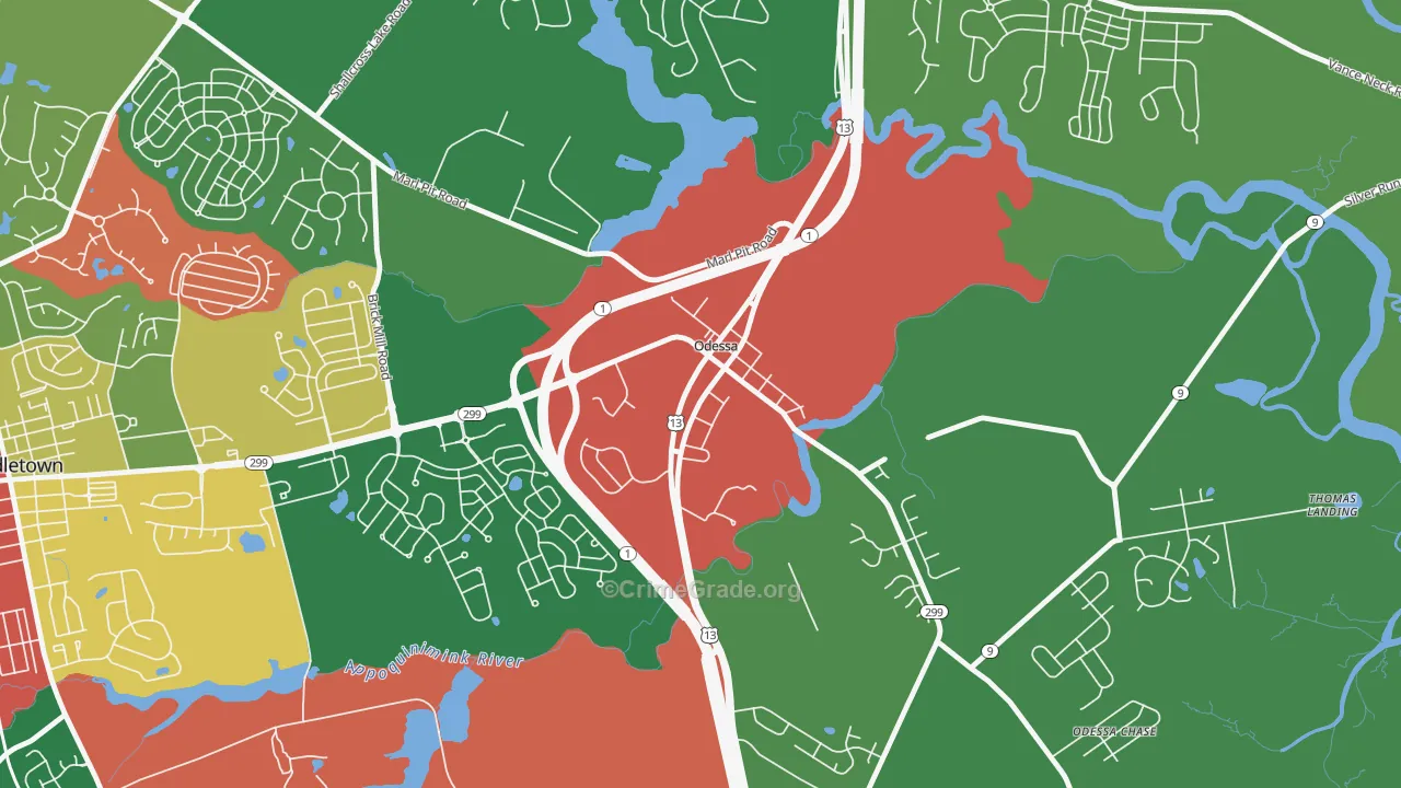 Odessa, DE Map of Burglary Rates