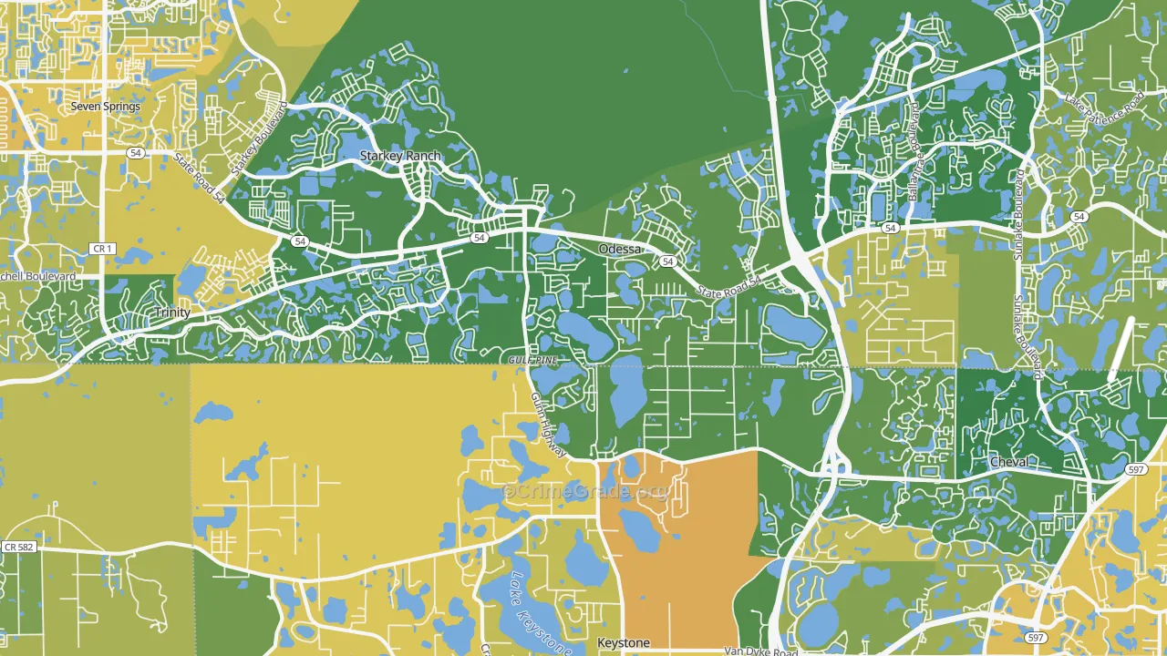 Odessa, FL Map of Burglary Rates