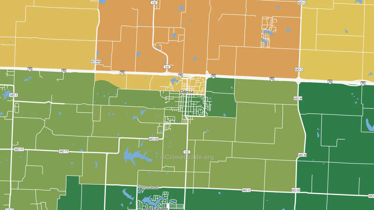 Odessa, MO Map of Burglary Rates