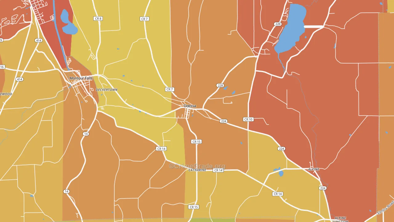 Odessa, NY Map of Burglary Rates