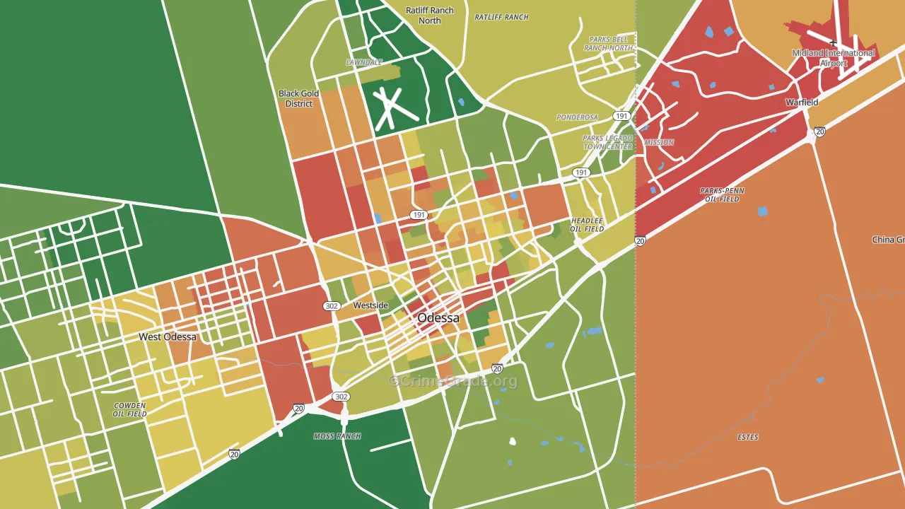 Odessa, TX Map of Burglary Rates
