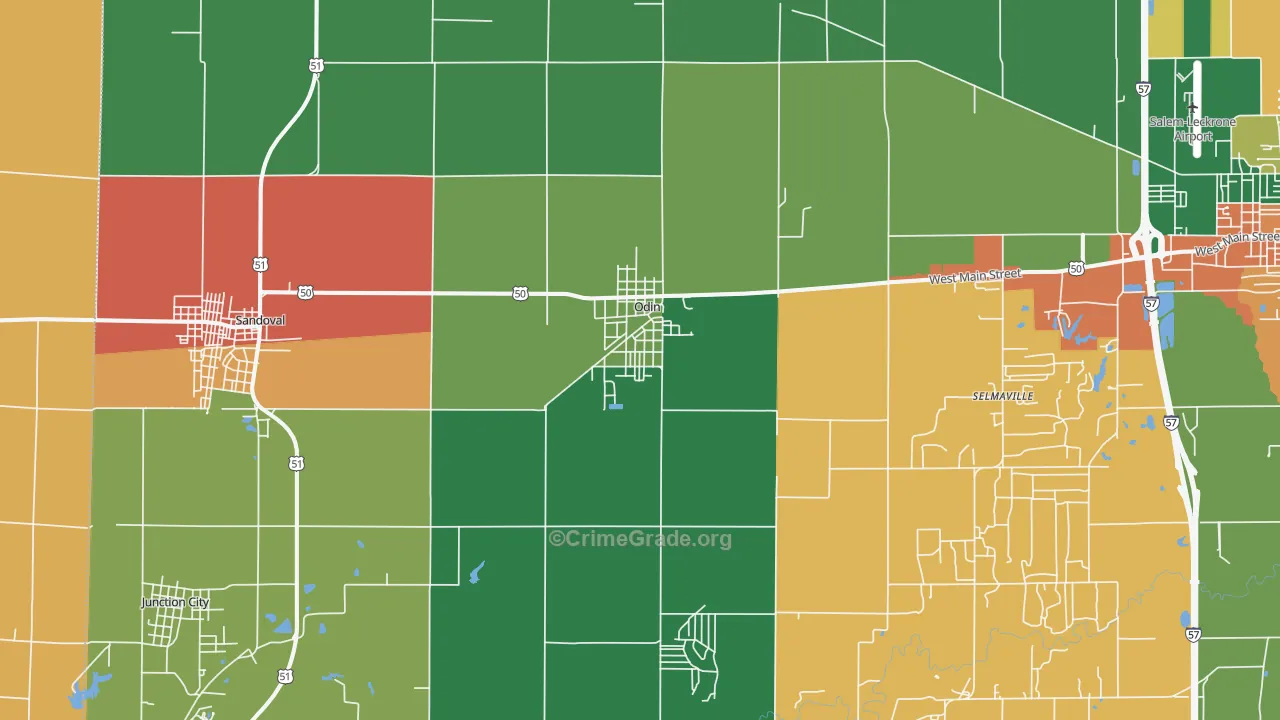 Odin, IL Map of Burglary Rates