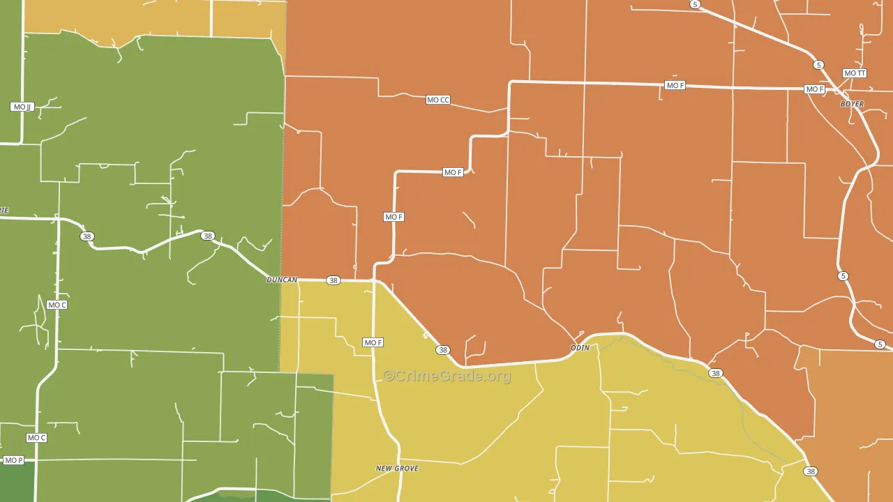 Odin, MO Map of Burglary Rates