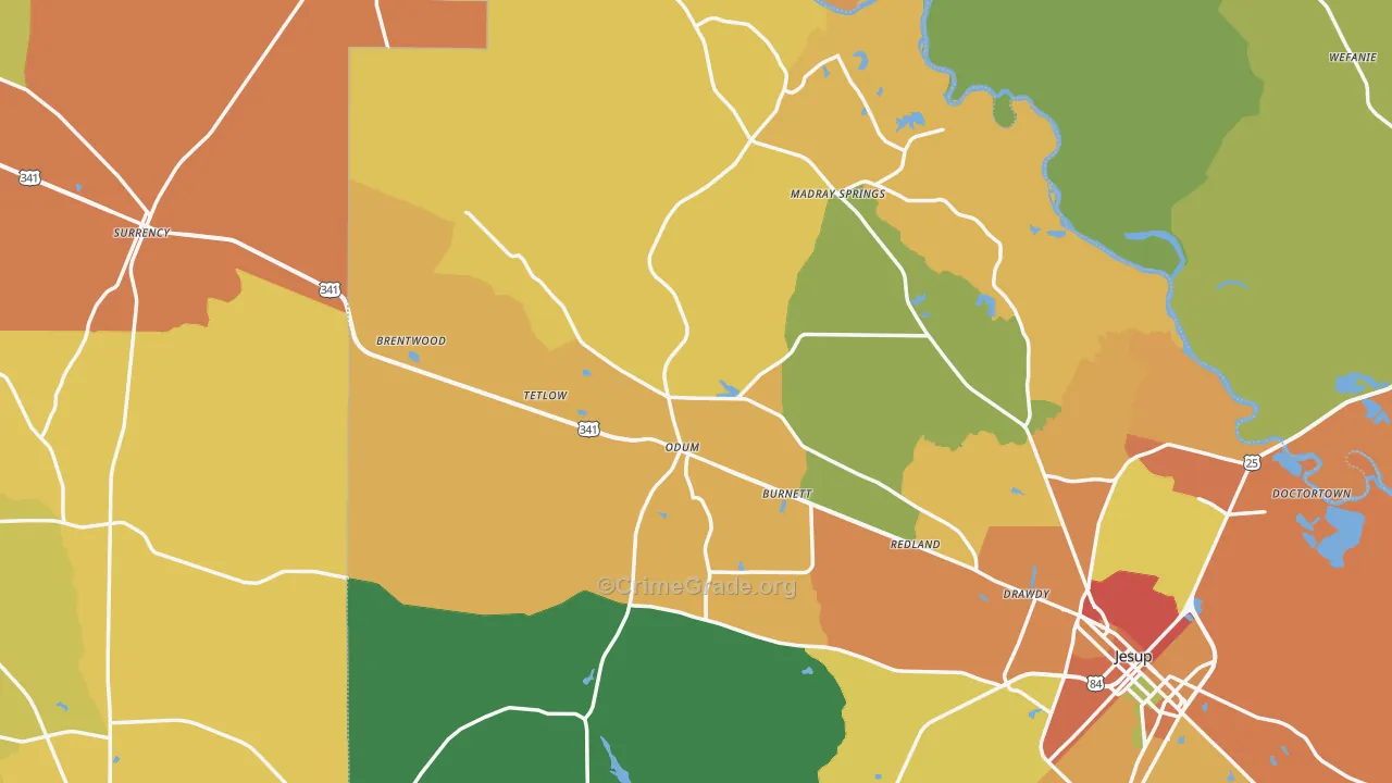 Odum, GA Map of Burglary Rates
