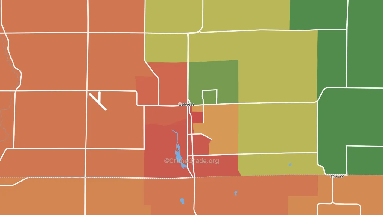 Oelwein, IA Map of Burglary Rates