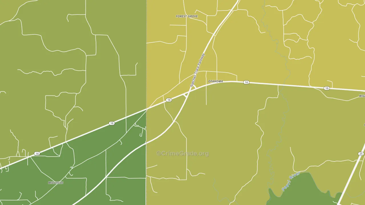 Ofahoma, MS Map of Burglary Rates