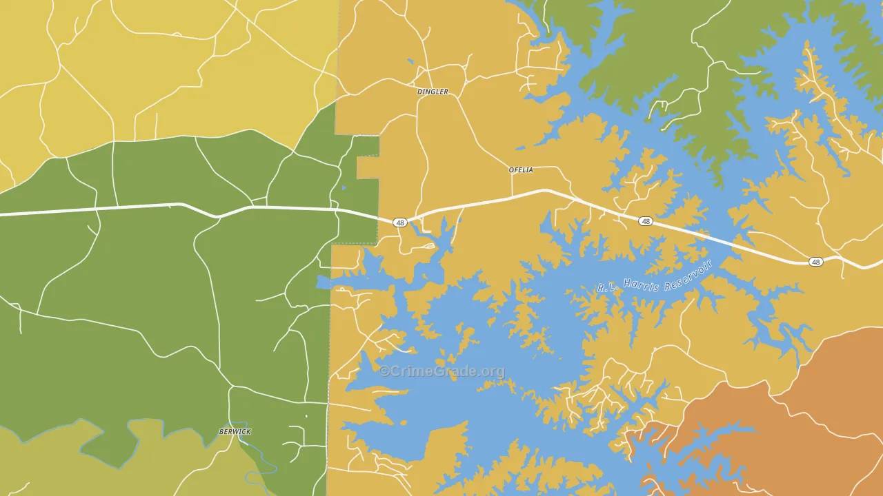 Ofelia, AL Map of Burglary Rates