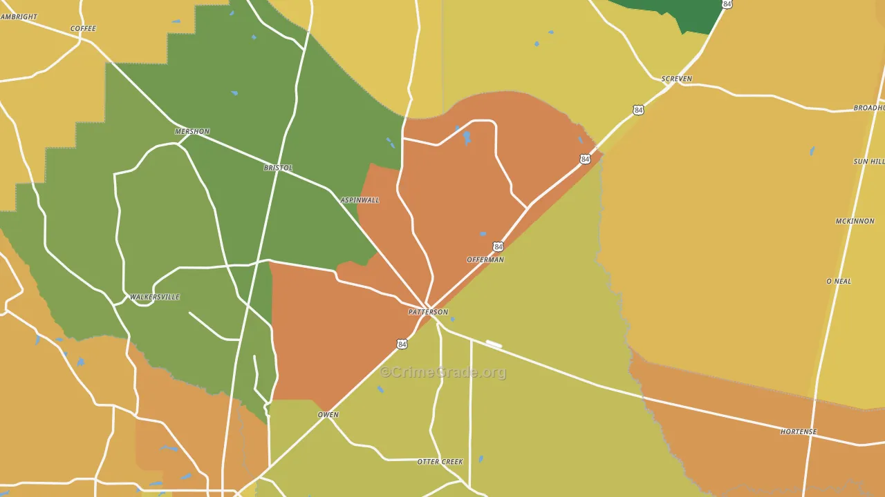 Offerman, GA Map of Burglary Rates