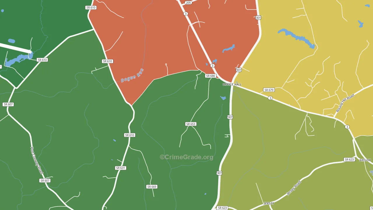 Office Hall, VA Map of Burglary Rates