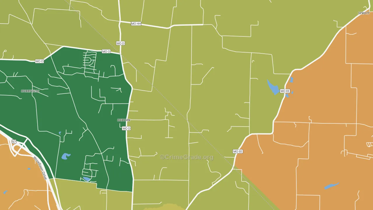 Ogborn, MO Map of Burglary Rates