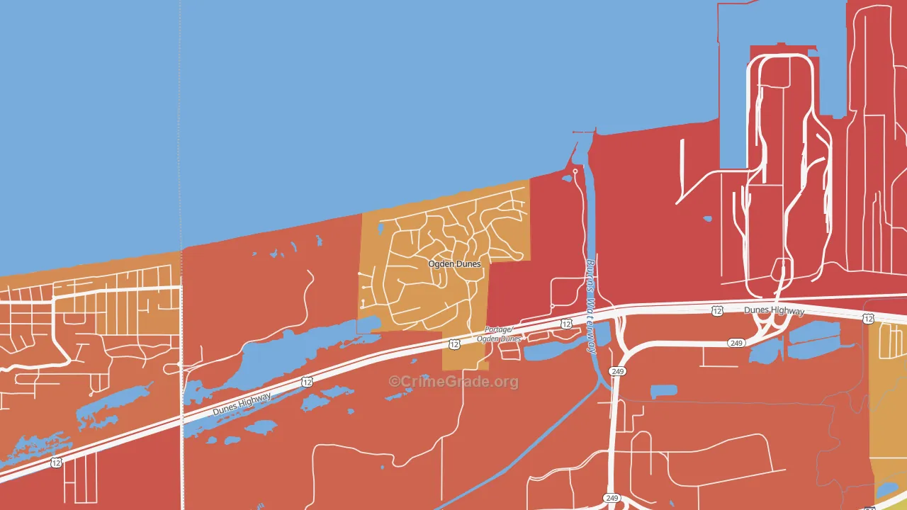 Ogden Dunes, IN Map of Burglary Rates