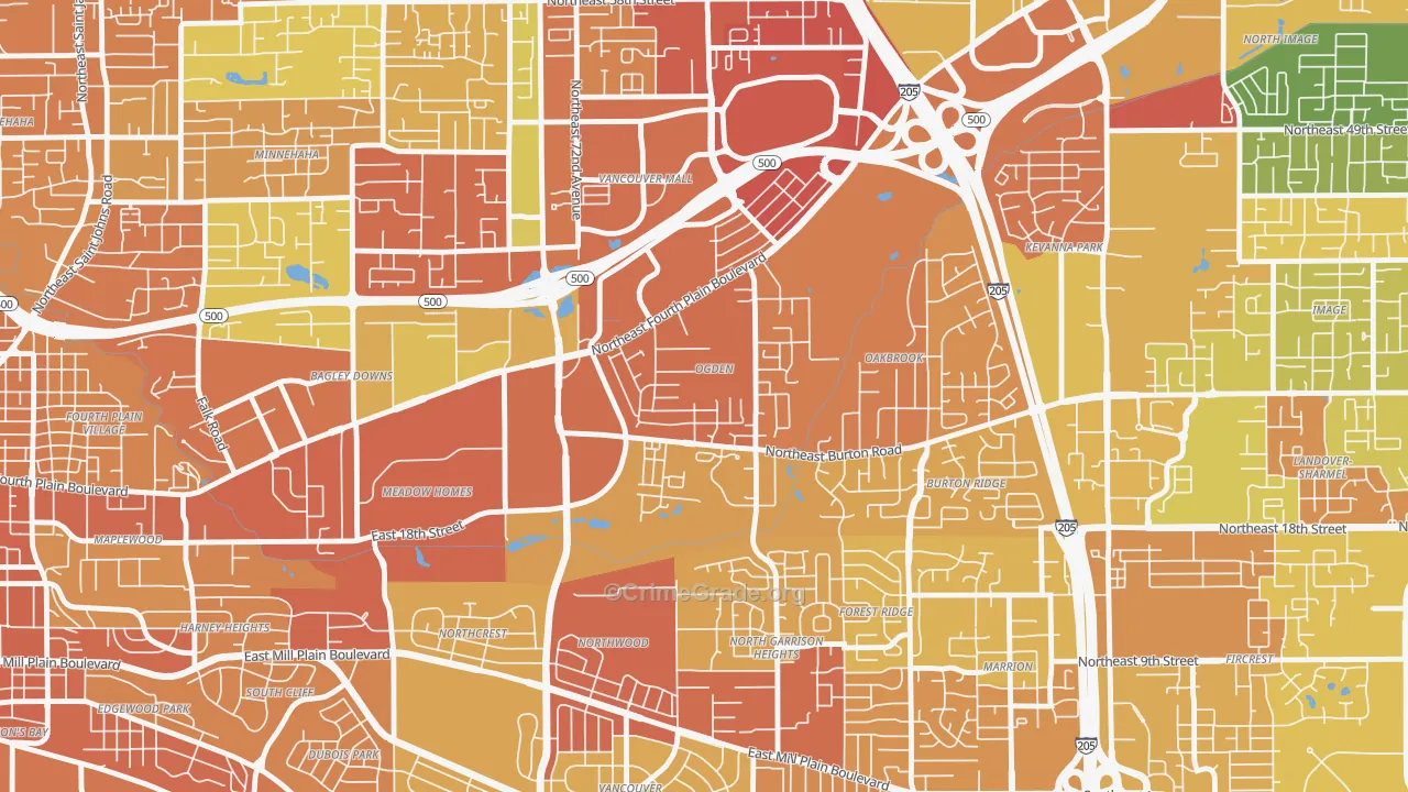 Ogden, Vancouver, WA Map of Burglary Rates