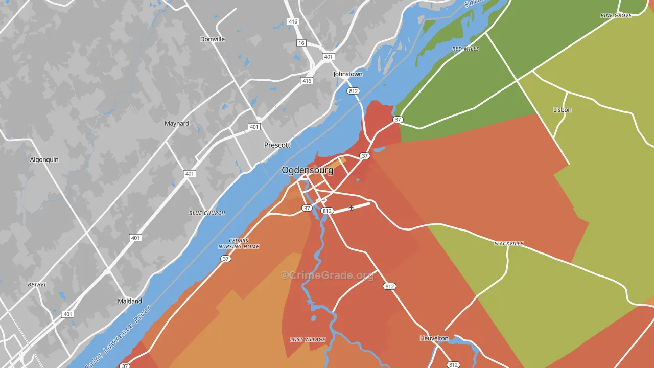 Ogdensburg, NY Map of Burglary Rates