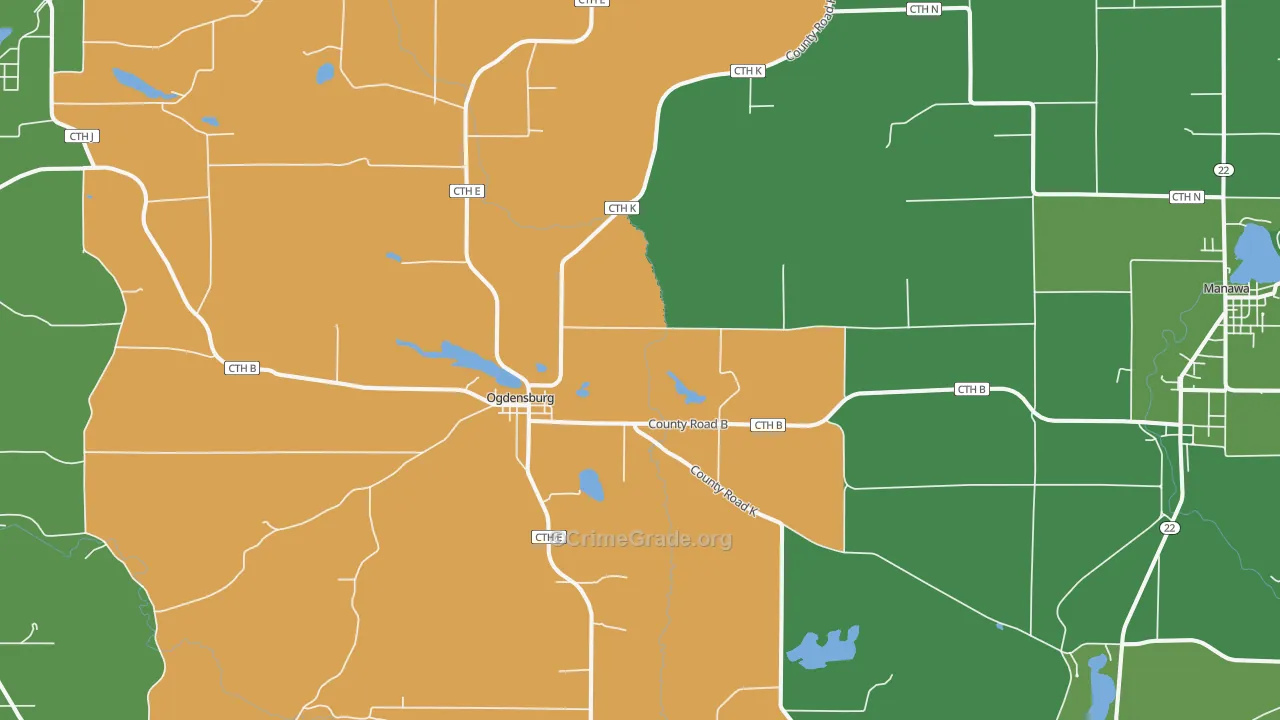 Ogdensburg, WI Map of Burglary Rates